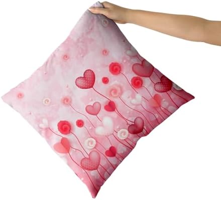 Giwawa Love Hearts Pillow Cover Set of 2 Red Pink Dots Heart Floral Cushion Covers Valentines Day Decorative Square Cotton Throw Pillowcases 16x16 Inches for Couch Sofa Bedding Wedding Holiday