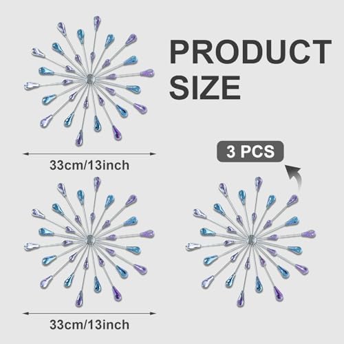 ZEXUIRU 3 Set Silver Starburst Wall Art for Home Decor Metal Bling Crystal Rhinestones Sunburst Wall Decor Sparkling Rhinestone Art Accent Silver - 13in