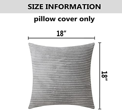 Home Brilliant Throw Pillow Covers 18 x 18 Set of 2 Striped Velvet Corduroy Gray Couch Pillow Covers Decorative Throw Pillow Covers for Couch Chair Bed, 18x18 inch, Light Grey