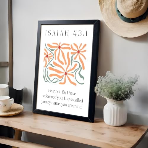 Framed Isaiah 43:1 Bible Verse Wall Art, Christian Floral Canvas Wall Decor Painting, Boho Religious Inspirational Scripture Print Poster Picture for Living Room Bedroom Prayer Room Home Decor 16x24 Inch