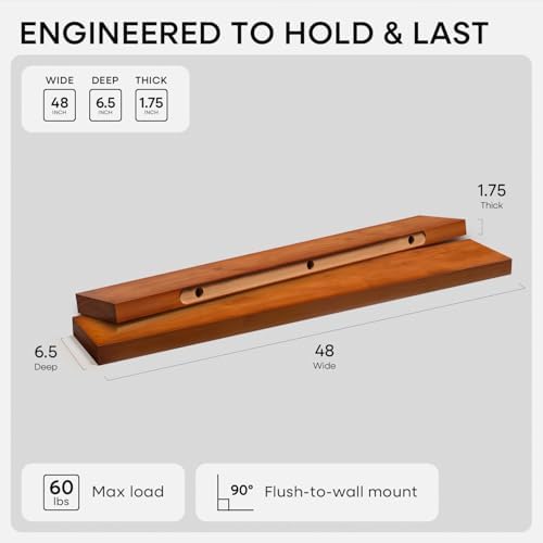 Homeforia 48 Inch Floating Shelves, High-End Solid Pine Wood, Set of 2