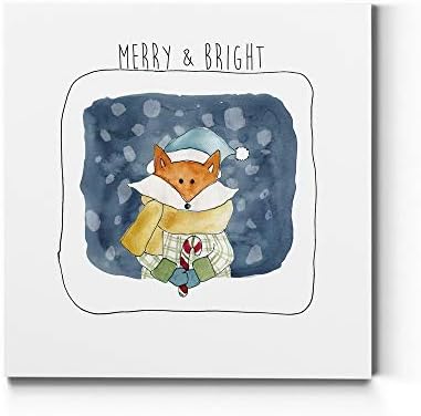 Renditions Gallery Abstract Animal Wall Art for Home Decor Christmas Fox holding Candy Cane in a Snow Canvas Hanging Artwork for Dining Living Room Kitchen Decorations - 40"X40" LT05