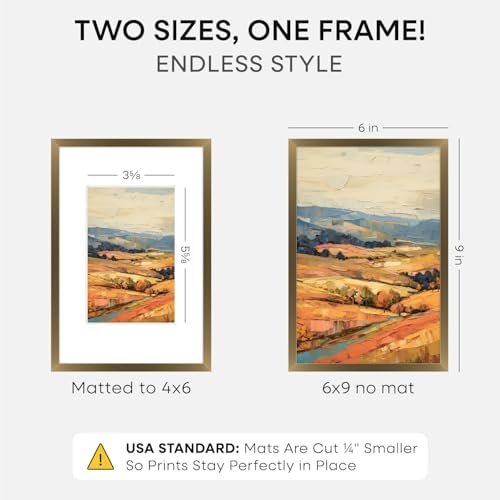 Homeforia 6x9 Bronze Picture Frame, High-End Metal, 4x6 Mat, Glass