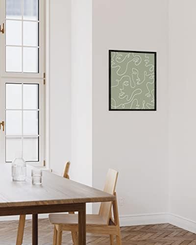 HAUS AND HUES Art Poster - Female Figure Line Art, 12x16 Unframed, Minimalist Wall Decor, Green Face Line, Modern Abstract Wall Art for Living Room & Bedroom