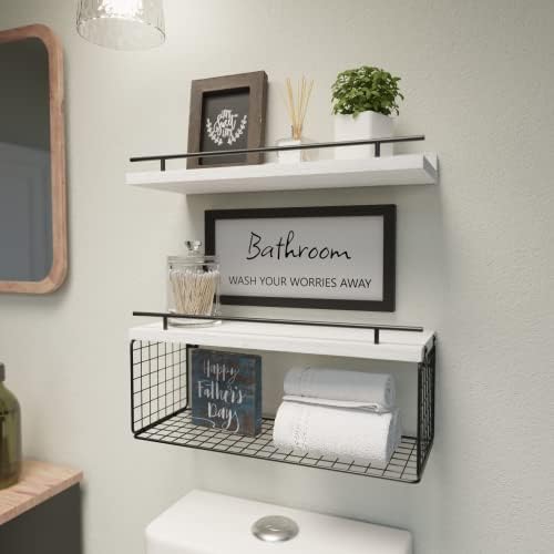 WOPITUES Floating Shelves for Bathroom Decor Art, Modern White