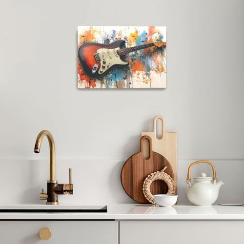Guitar Wall Art Guitar Wall Decor Music Pictures Graffti Musical Instruments Canvas Prints Painting Artwork Splash Decoration for Music Room Bedroom Living Room Framed Gifts 16"x24"