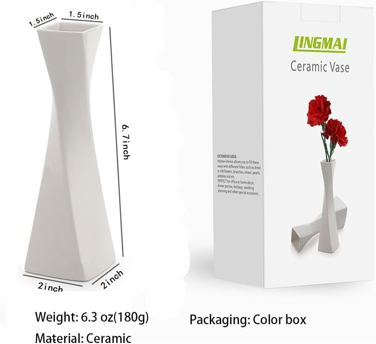 Farmhouse Rustic Ceramic Vase Set - White Decorative Vases for Home Decor (1 Pack)