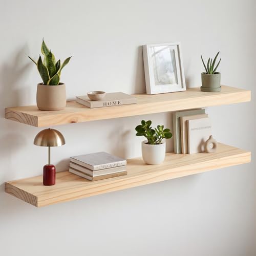 Homeforia 36 Inch Floating Shelves, High-End Solid Pine Wood, Set of 2