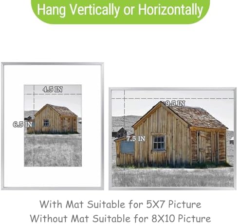 Golden State Art 8x10 Silver Aluminum Frame, Real Glass, Mat Fits 5x7