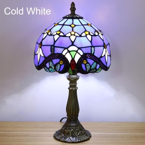 Tiffany Style Table Lamp, Blue Baroque Style Stained Glass Lamp, 8 Inch Small Antique Lamp, for Bedside Nightstand Bedroom Living Room Home Office, Include LED Bulb