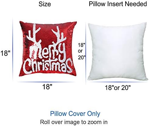 Reversible Sequins Pillow Case 18 x 18 Inch Christmas Sequin Pillow Covers Magic Red Mermaid Square Throw Decorative Pillowcase 2pcs (Red-Merry Christmas)