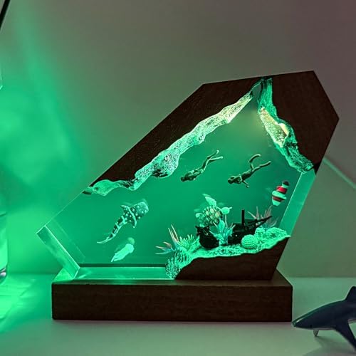 Handmade Whale Shark Resin Ocean Lamp with Wood Base