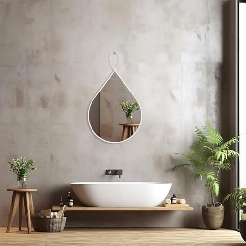 Small Wall Mirrors Decorative White Teardrop Hanging Mirror Irregular Oval Wall Mirrors for Living Room Bathroom Bedroom Entrance Hall Wall Decor