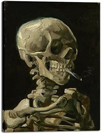 Wieco Art Large Canvas Wall Art Skull of a Skeleton with Burning Cigarette 1886 by Vincent Van Gogh Post-Impressionism Pictures Artwork Canvas Prints for Home Decor and Wall Decor