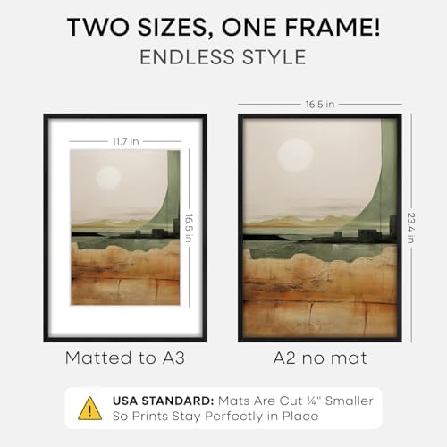 Homeforia A2 Black Oak Picture Frame, High-End Wood, A3 Mat, Glass