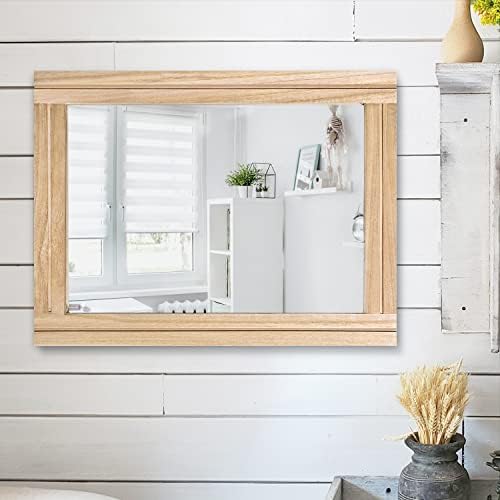 AAZZKANG Rustic Mirrors for Wall Rectangle Wood Frame Mirror 50 x 40 cm Farmhouse Bedroom Bathroom Decorative Mirror