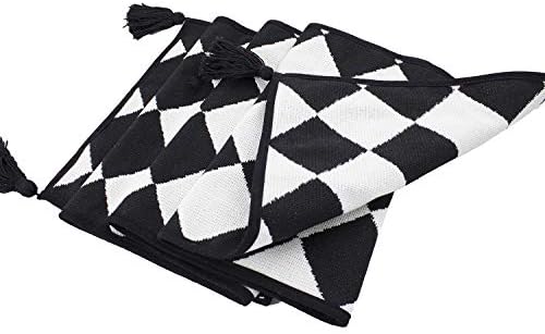 Fennco Styles Black and White Diamond Woven Table Runner - 14 x 71 Inch Checker Runner Table Centerpiece for Dining Home Decor, Indoor Parties, Holiday Events Tassel Table Runner