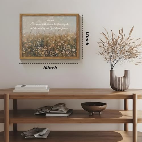 Framed Bible Verse Wall Art Wildflower Meadow Pictures Decor 12x16 Inch | Nature Landscape Bathroom Oil Painting Canvas Prints, Religious Scripture Artwork For Living Room Bedroom