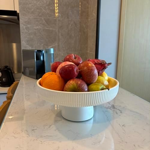 11" Ceramic Fruit Bowl for Kitchen Counter, White