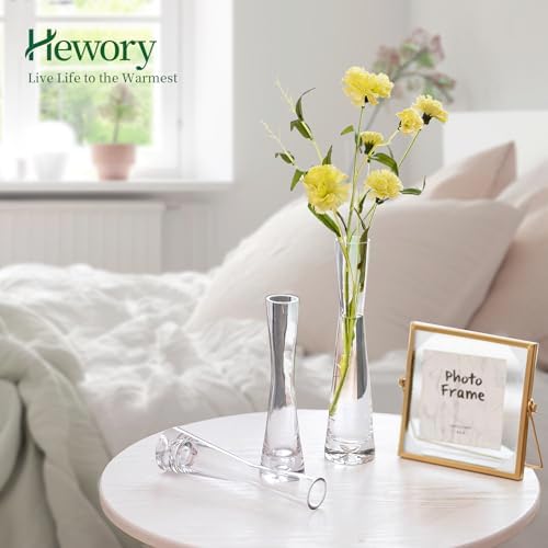 Hewory Glass Bud Vases for Centerpieces Set of 6, Handmade Modern Clear Small Skinny Decorative Single Flower Vase, Minimalist Slim Floral Vase for Home Wedding Party Events Table Decor, 9.64"