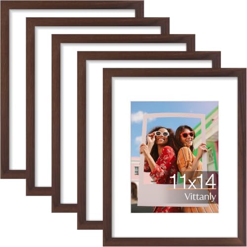 Vittanly 11x14 Picture Frames Set of 5, Engineered Wood, Light Brown