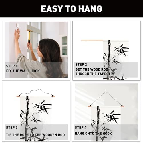 PLIGREAT 2 Pack Bamboo Leaf Tapestry with Tassels, Ancient Bamboo Wall Hanging Home Decor Chinese Art Vertical Wall Tapestry for Bedroom Living Room Long Narrow Home Hanging Decor, 46" x 13"
