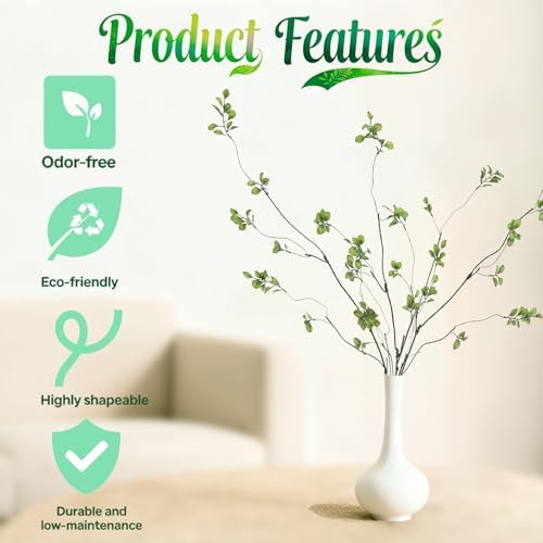 4 Pcs 38.5" Tall All-Green Artificial Branches with Leaves, Realistic Faux Ficus Greenery Stems, Bendable Fake Plant Twigs for Tall Floor Vases, Home Centerpiece, Office & Spring Decor