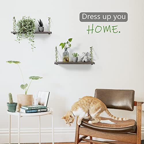 Leaf Rope Hanging Wall Floating Shelves, 2-Pack (Retro Color)