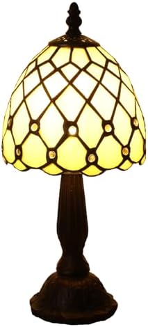 Small Tiffany Style Table Lamp,3 Color Temperature Beads Light Gold Stained Glass Table Lamps for Living Dining Room,Bedroom,Bedside Nightstand Night Light+LED E12 Bulb,6X6X13Inch