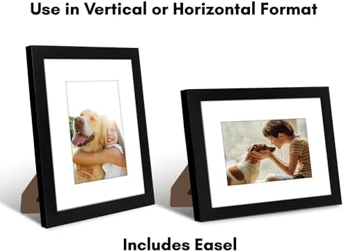 Americanflat 8x10 Picture Frame with Shatter-Resistant Glass - Set of 4 - Use as 5x7 Frame with Mat or Display 8x10 Photo Without Mat - Signature Collection - Photo Frames for Tabletop or Wall - Black