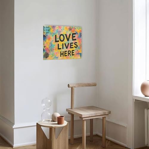 Crekviy Banksy Wall Art Street Graffti Wall Decor Romantic Love Canvas Prints Painting Love Lives Here Artwork Decorations for Bathroom Bedroom Living Room Framed Gifts 20"x24"