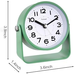 Tinload Analog Alarm Clock for Bedroom, Silent Non-Ticking Quartz Movement, Battery Operated with Snooze & On-Demand Light, Bedside Desk Table Clock, Ideal for Home, Office (Green)