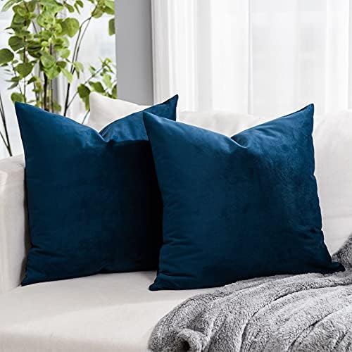 Navy Decorative Velvet Throw Pillow Covers 22x22 inch Set of 2 with Zipper Luxury Soft Solid Square Cushion Covers Case for Sofa Couch Bed Living Room