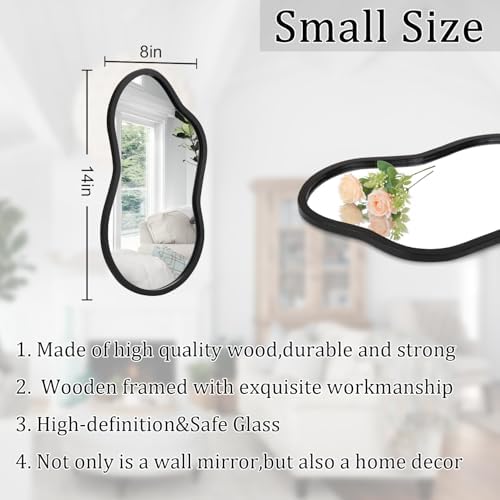 AAZZKANG Irregular Wall Mirror Black Wood Framed Small Asymmetrical | Hanging Mirrors for Bedroom Living Room Bathroom Entryway Dressing Room Decorative