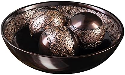 Creative Scents Dublin Brown Decorative Bowl with Orbs Set - Centerpiece Table Decorations - Coffee Table Decor - Home Decorations for Living Room Decor, Table Centerpieces for Dining Room Table
