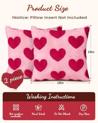 Valentines Pillow Covers 18x18 Inch Set of 2 - Plush Faux Fur Rose Hearts Valentines Day Jacquard Throw Pillow Covers Decorations Soft Home Decor for Couch, Sofa, or Bed