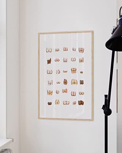HAUS AND HUES Funny Bathroom Art - Butts Collage Cute Bathroom Decor, Sign, Wall Art (Beige Frame, 24x36)