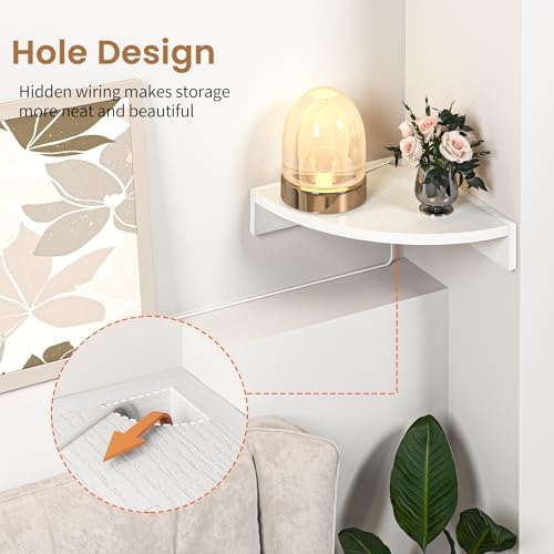 Fun Memories Corner Shelf Wall Mount, Wood Floating Corner Shelves, Corner Wall Shelf for Bedroom, Bathroom, Kitchen, Living Room (White, 3 Pack)
