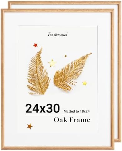 Fun Memories 24x30 Poster Frame, Solid Oak Wood Picture Frames, Modern Photo Frame for Wall 24x30 with 18x24 Mat, High Definition Plexiglass & Wall Hook Included (Beige, 2 Pack)
