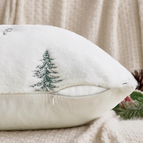 MIULEE Christmas Decorative Faux Fur Pillow Covers 16x16 Inch White Green