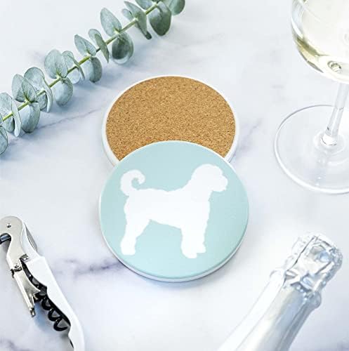 Goldendoodle Lovers Ceramic Drink Coasters - Set of 4 Dog Coasters with Protective Cork Bottom and Metal Stand - Goldendoodle Decor for Goldendoodle Moms & Dads