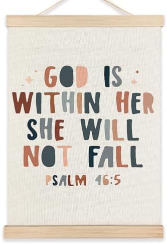 LZYRF God Is Within Her She Will Not Fall Christian Wall Art Poster Framed, Psalm 46:5 Bible Verse Religious Canvas Prints Wall Decor for Home Girls Bedroom Dorm Office, 12x16 Inch