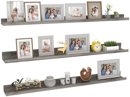 Giftgarden 47 Inch Gray Floating Shelves for Wall Mount, Grey Wood Wall Shelf Ledge for Bathroom Bedroom Living Room Kitchen Storage, Set of 3 Different Sizes