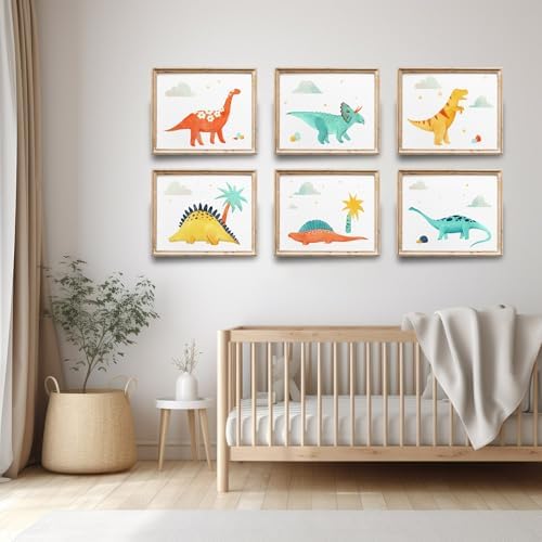 Dinosaur Wall Decor Art Prints (Set of 6) - Unframed - 8x10s | Educational Prehistoric Decor for Kids' Rooms | Wall Decor for Boys and Girls Bedrooms or Nurseries | Bathroom Pictures Wall Decor