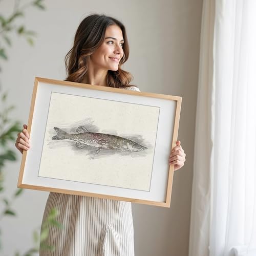 DREAM BIG PRINTABLES Fish Sketches Art Prints (Set of 6) - Unframed - 8x10 | Fishing Wall Decor for Fisherman