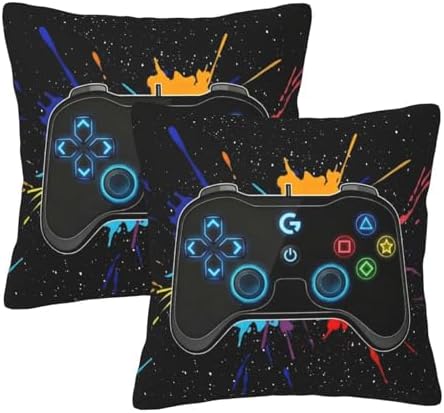 Perinsto Game Joystick Throw Pillow Covers Set of 2 Gamer Gifts Decorative Pillowcases Soft Cushion Covers for Sofa Couch Bed Home Decor, 16"X16"