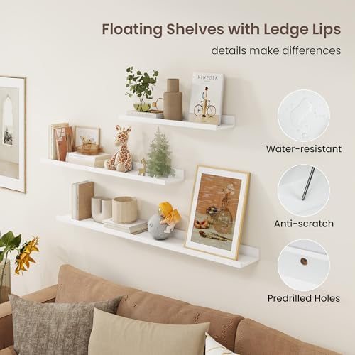 Axeman Picture Ledge Shelf, 48 Inch White Floating Shelves Set of 3