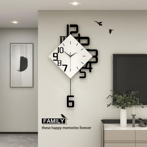 FLEBLE Large Wall Clocks for Living Room Decor Pendulum Battery Operated