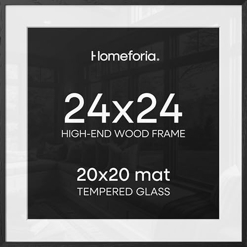 Homeforia 24x24 Black Oak Picture Frame, High-End Wood, 20x20 Mat, Glass