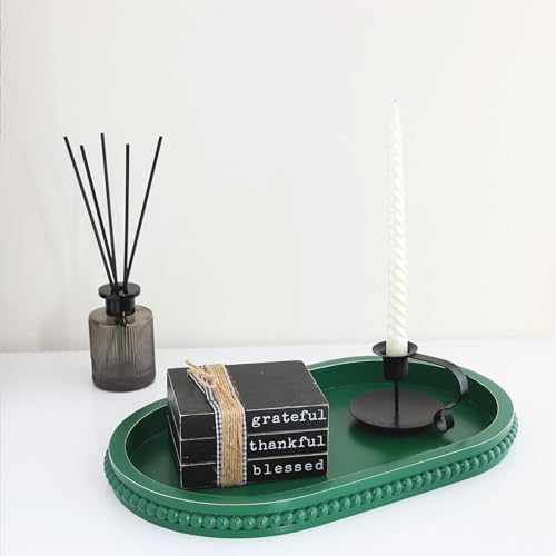 Hrastany Green Oval Wood Decorative Ottoman Tray for Coffee Table